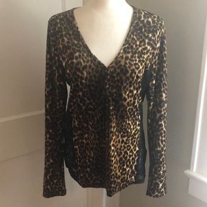 Ralph Lauren Denim & Supply Leopard Henley w/ lace. Size Lg